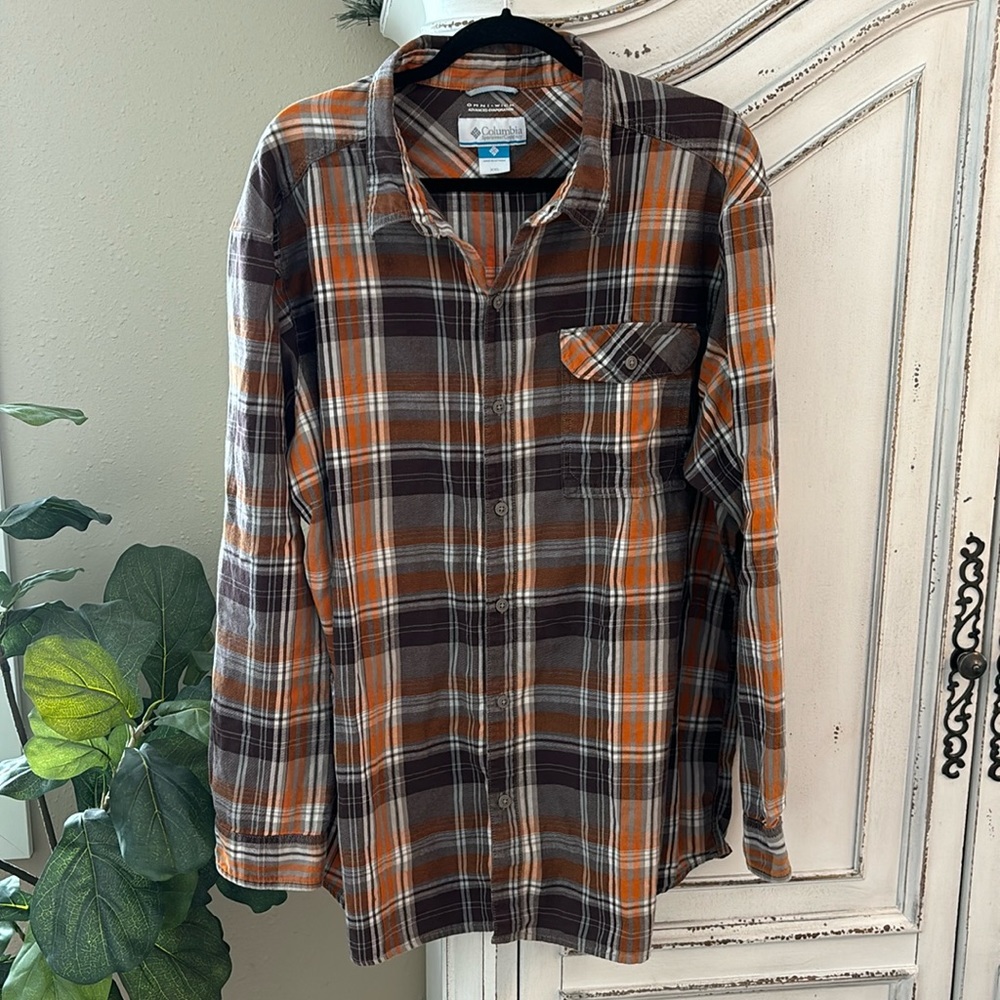 COLUMBIA Omni Wick Advanced Evaporation Flannel Multi Plaid Button Shirt 2XL XXL